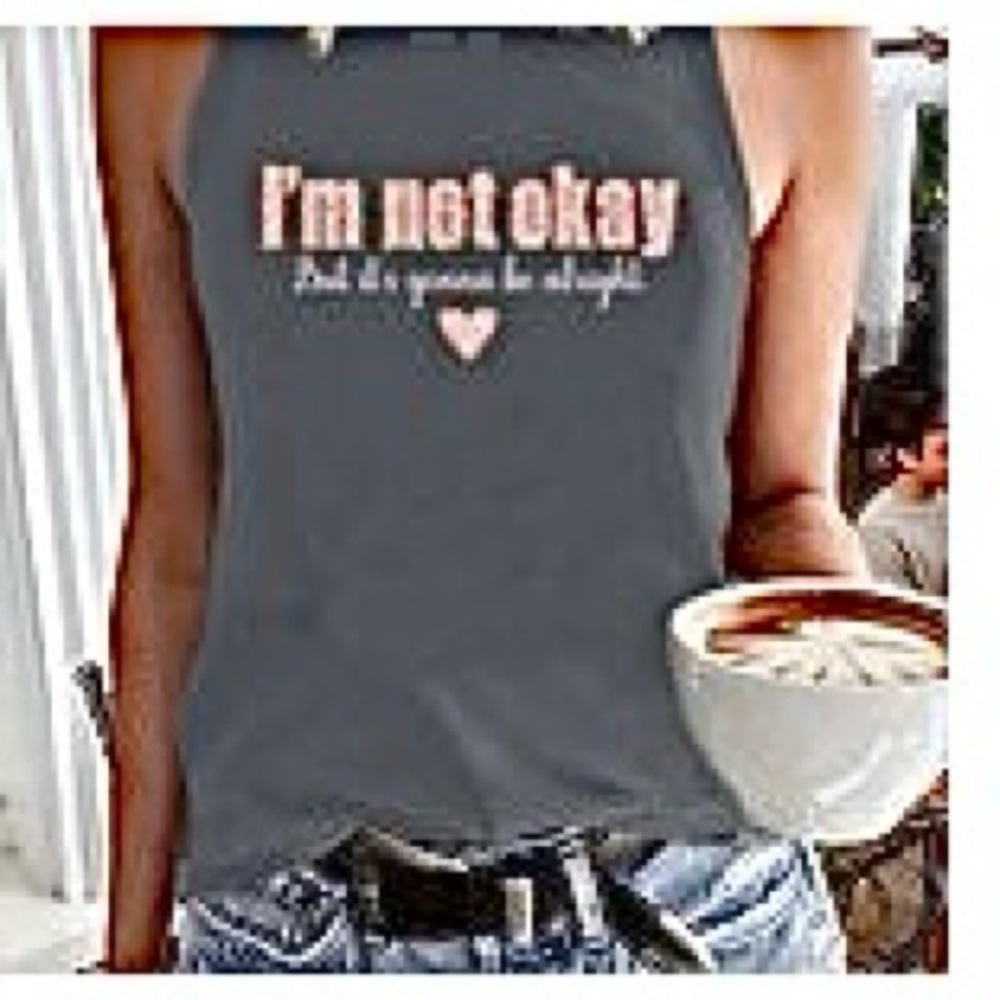 🆕Humerous Gray Graphic Women's Tank Top. Size L. NWT.